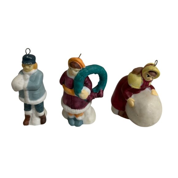 Vintage Christmas Village Figurine Lot Of 3 Porcelain Ornaments - Holiday Decor - Picture 1 of 4